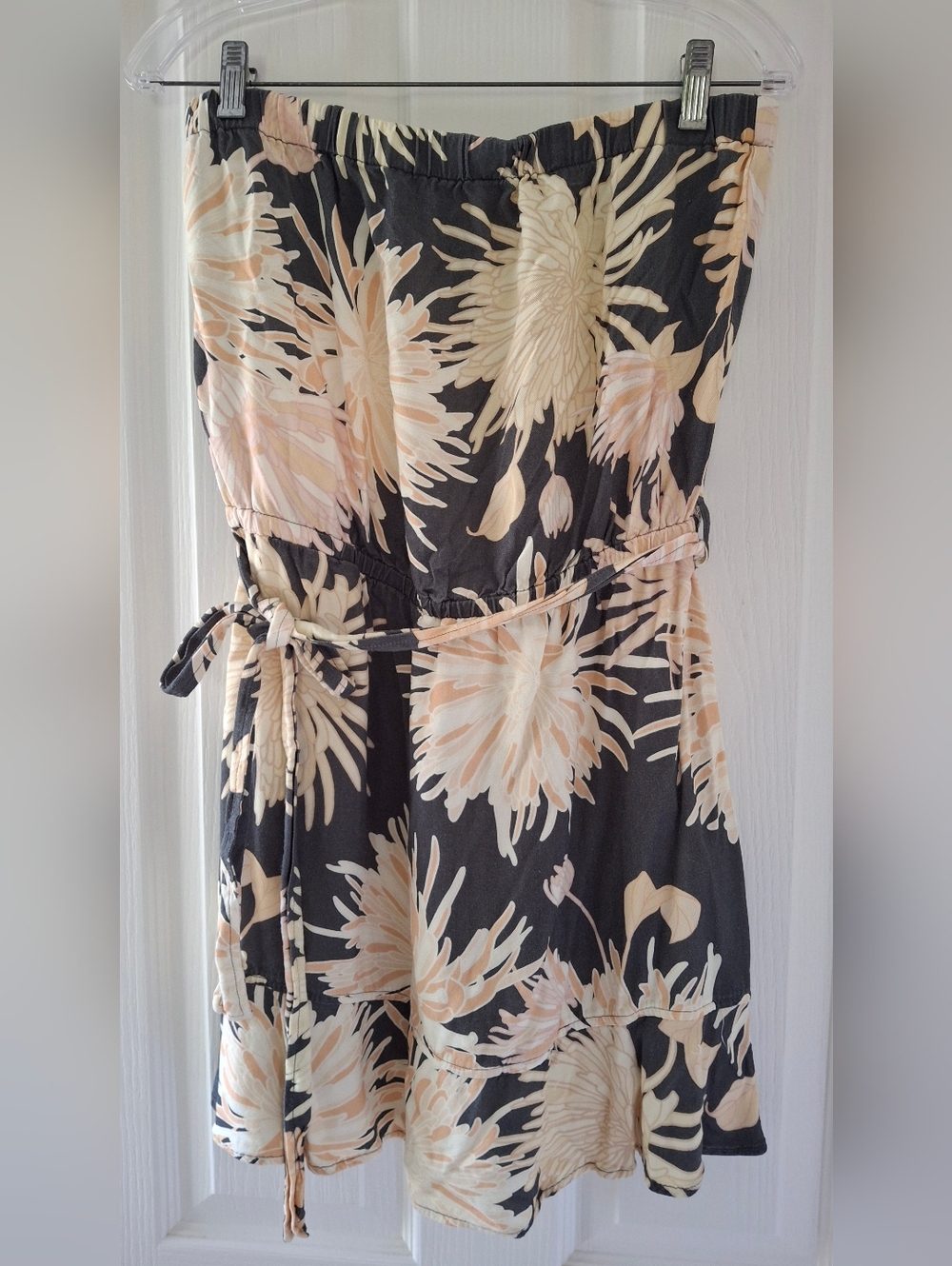 cloth & stone Black Midi Dress with Cream and Blush Floral Print